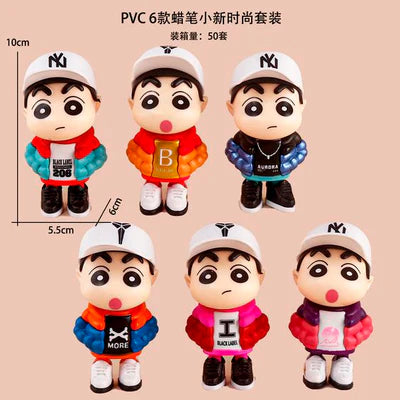 Crayon Shin-chan Streetwear PVC Figure Collection | Fashion Outfit Chibi Anime Collectible Set (6 Styles, 10 cm)
