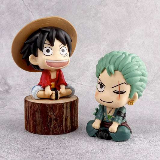 One Piece Monkey D. Luffy & Roronoa Zoro Chibi Sitting PVC Figure Set | Q Version Anime Collectible (2 Pieces)
