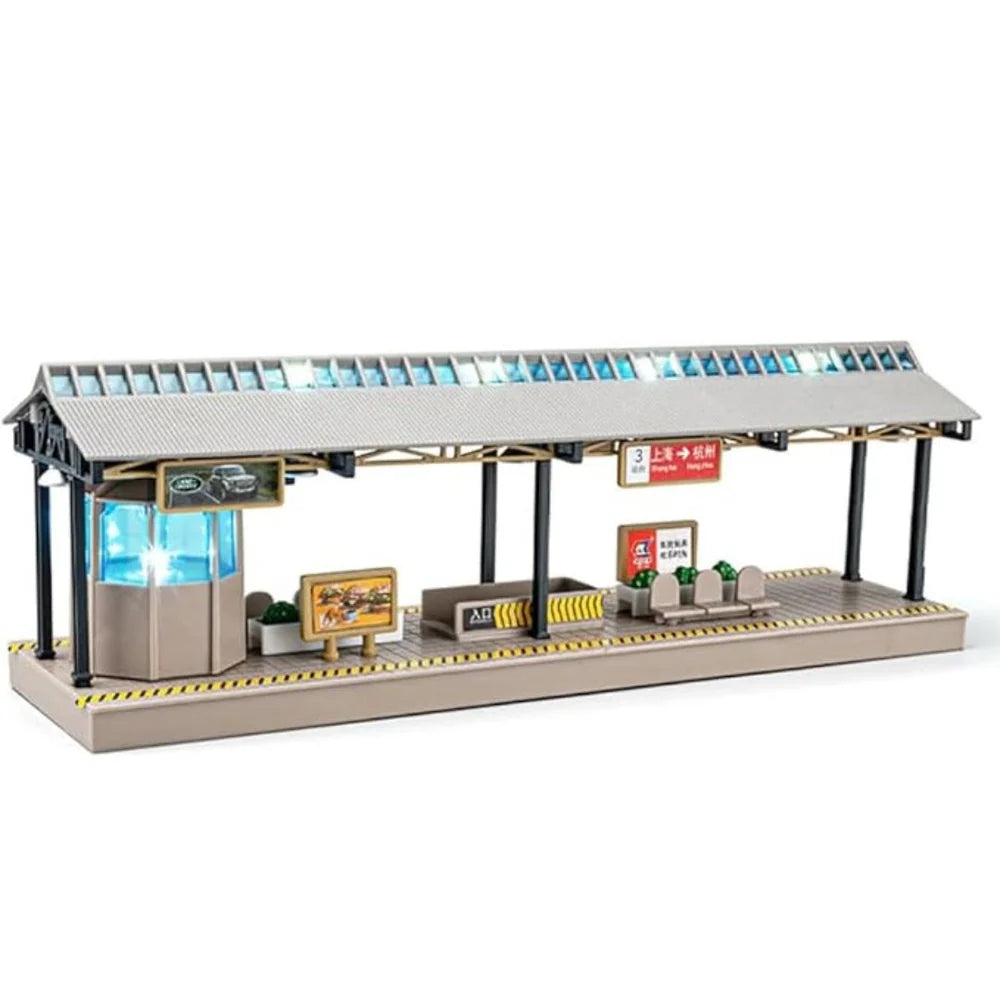 1:64 Railway Station Platform Diorama – DIY Miniature Train Station with Canopy & Station Details