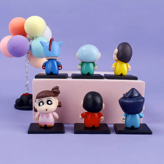 Crayon Shin-chan 6-Piece Mini Figure Set – Shin-chan, Kazama, Nene, Action Kamen & Friends