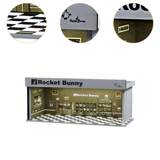 1:64 Rocket Bunny Car Modification & Repair Shop Diorama – LED Garage Display