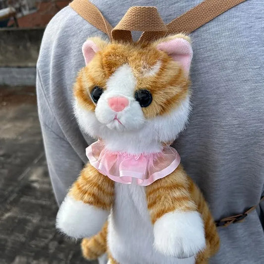 Realistic Orange Tabby Cat Backpack – Interactive Plush Cat Bag with Moving Head & Sound