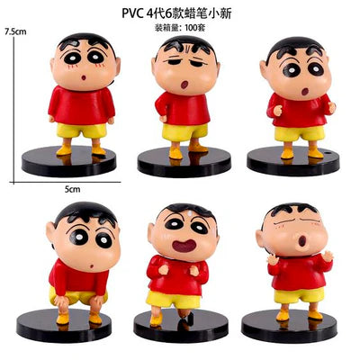 Crayon Shin-chan PVC Figure Collection | Shinnosuke Nohara Chibi Anime Collectible Set (6 Expressions, 7.5 cm)