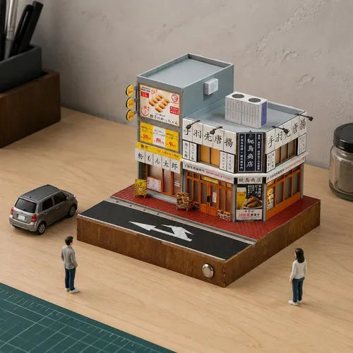 1:64 Japanese Street Restaurant Diorama with Built-In Lights – DIY Urban Food Street Scene