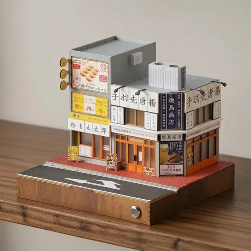 1:64 Japanese Street Restaurant Diorama with Built-In Lights – DIY Urban Food Street Scene