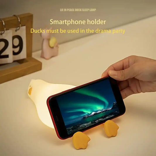Lying Flat Duck Night Light – Cute Silicone LED Bedside Lamp with Warm Glow