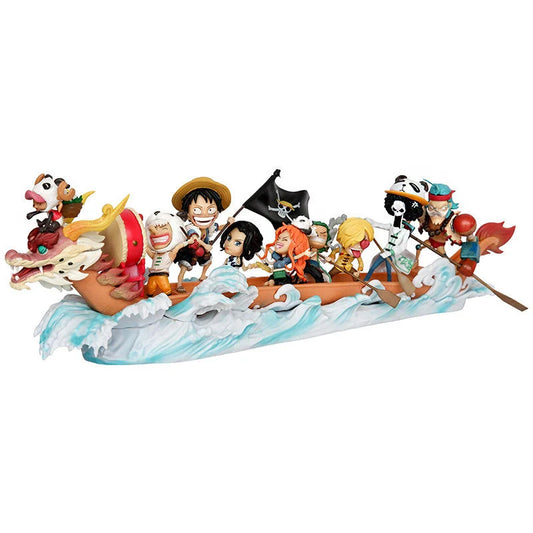 One Piece Straw Hat Pirates Going Merry Mini Figure Boat Diorama – Chibi Crew Collectible Display Statue (36cm)