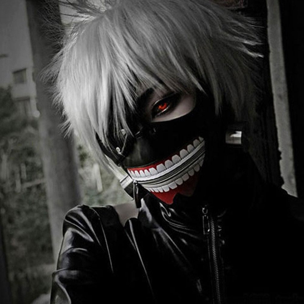 White silver Ken Kaneki cosplay wig reference
