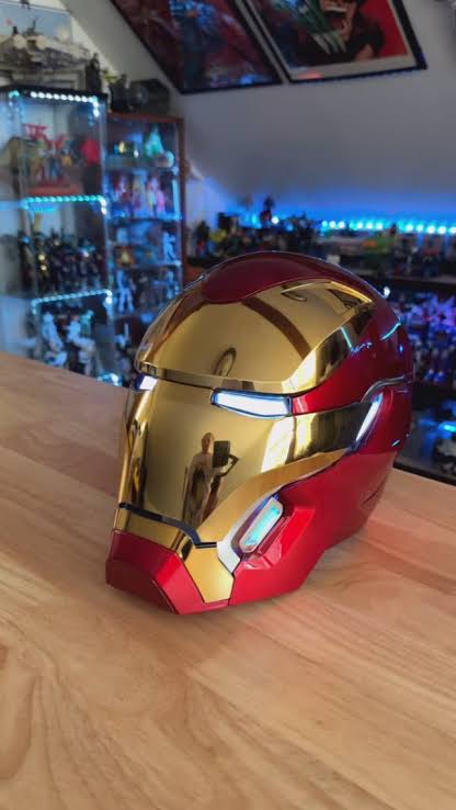 Iron Man MK50 helmet displayed on table
