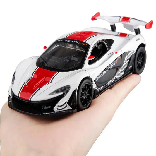 McLaren P1 GTR 1:31 Scale Die-Cast Model Car – White Red Racing Edition