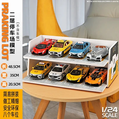1:24 Scale 2-Tier Parking Lot Display Stand – 8-Space Model Car Diorama