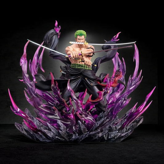 One Piece Roronoa Zoro Three Sword Style Statue – Santoryu Purple Energy Figure