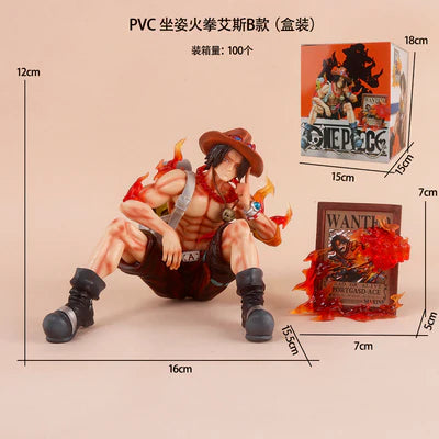 Portgas D. Ace Sitting PVC Figure with WANTED Poster | One Piece Fire Fist Collectible Anime Statue Gift Box Edition (12 cm)