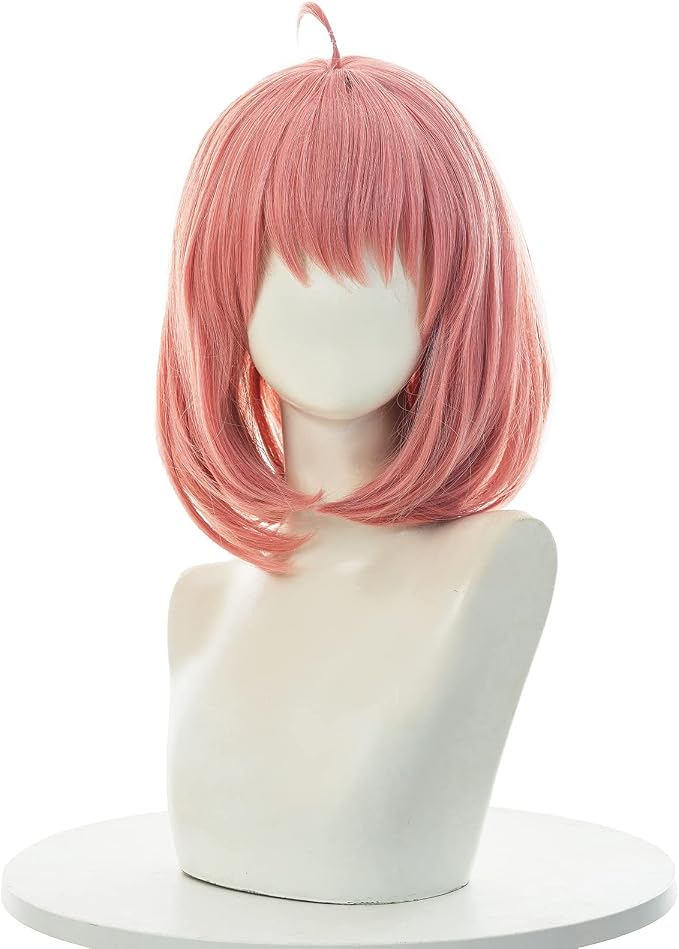 Front detail of gradient pink Anya-inspired cosplay wig