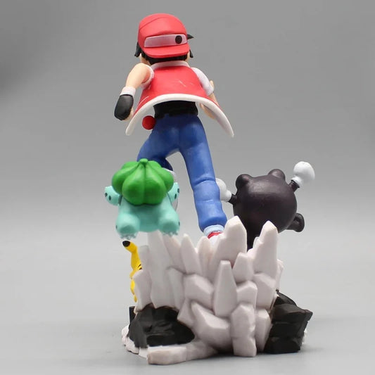 Pokémon Trainer Red Diorama with Pikachu, Bulbasaur & Poliwrath – Pokémon Collectible Statue