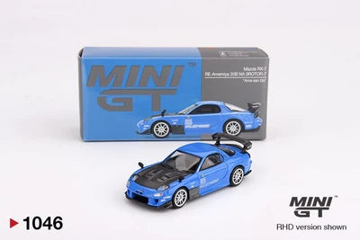 MINI GT #1046 Mazda RX-7 RE-Amemiya 20B 3ROTOR-7 1:64 Die-Cast – RHD Blue