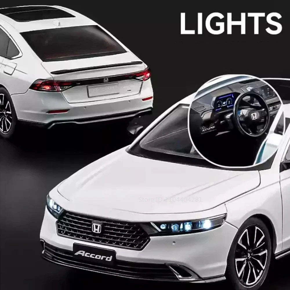 Honda Accord 1:18 Die-Cast Model Car – White Alloy Sedan with Opening Doors & Hood
