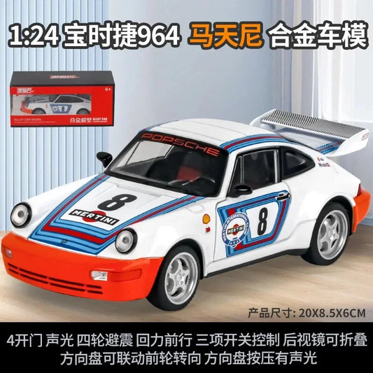 1:24 Porsche 964 Martini Racing Die-Cast Model Car – Alloy #8 Race Car with Opening Parts