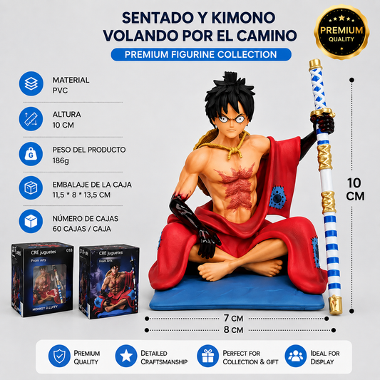 Monkey D. Luffy Wano Sitting Figure with Ame no Habakiri Sword – One Piece Premium PVC Collectible Statue (10cm)