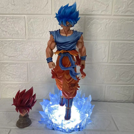 Super Saiyan Blue Goku Figure 33cm – Super Blue Wukong PVC Statue with Light-Up Energy Base