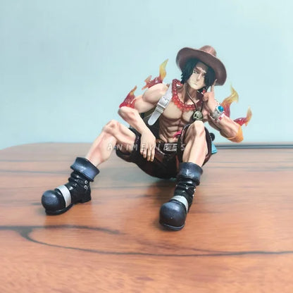Portgas D. Ace Sitting PVC Figure with WANTED Poster | One Piece Fire Fist Collectible Anime Statue Gift Box Edition (12 cm)