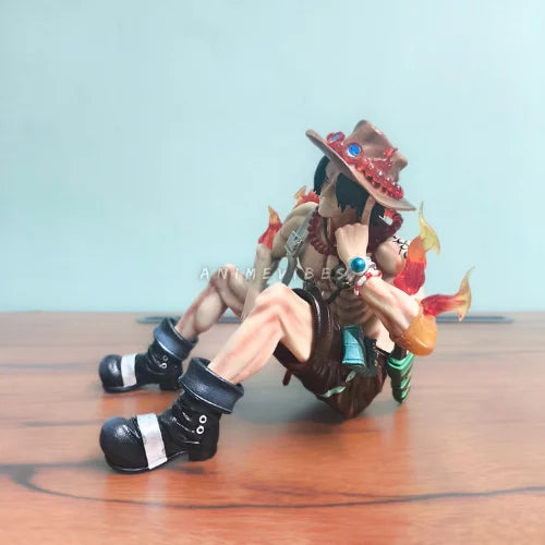 Portgas D. Ace Sitting PVC Figure with WANTED Poster | One Piece Fire Fist Collectible Anime Statue Gift Box Edition (12 cm)