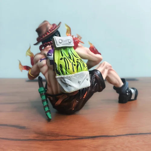 Portgas D. Ace Sitting PVC Figure with WANTED Poster | One Piece Fire Fist Collectible Anime Statue Gift Box Edition (12 cm)