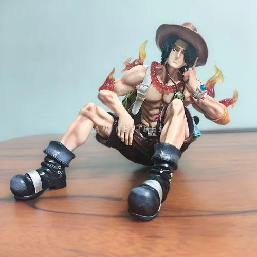 Portgas D. Ace Sitting PVC Figure with WANTED Poster | One Piece Fire Fist Collectible Anime Statue Gift Box Edition (12 cm)