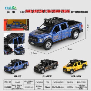 Ford F-150 Raptor 1:32 Die-Cast Model Pickup Truck – Off-Road Police Style with Lights
