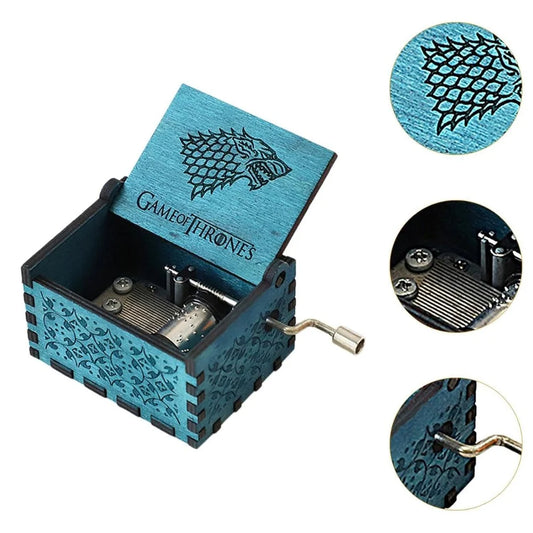 Game of Thrones Wooden Music Box | House Stark Direwolf Hand Crank Gift