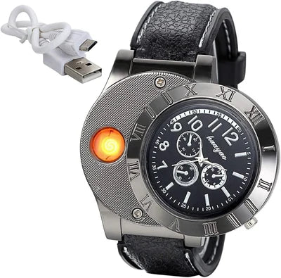 2-in-1 USB Rechargeable Watch Lighter – Analog Wristwatch with Electric Heating Coil