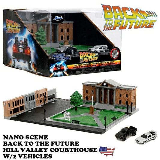 Back to the Future Hill Valley Courthouse Nano Scene Diorama with 2 Die-Cast Vehicles – Jada Toys