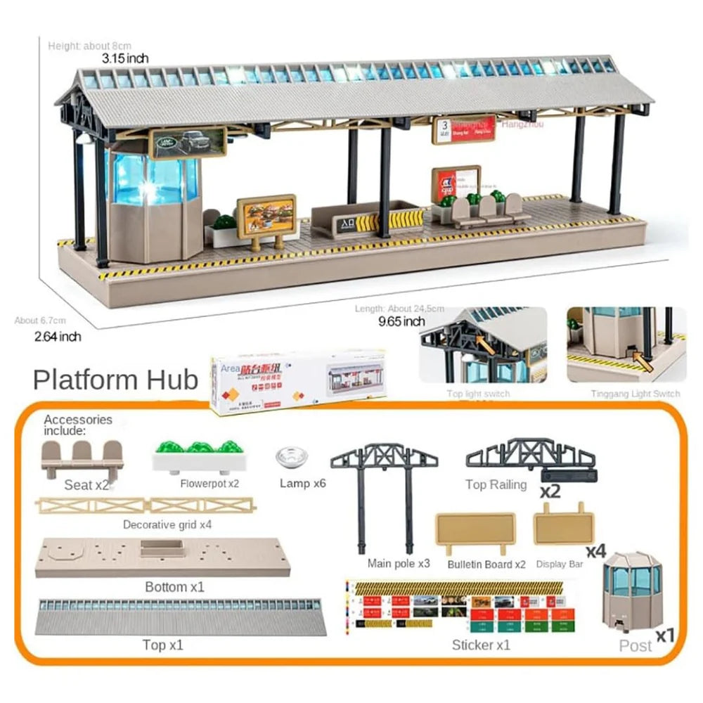 1:64 Railway Station Platform Diorama – DIY Miniature Train Station with Canopy & Station Details