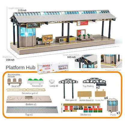 1:64 Railway Station Platform Diorama – DIY Miniature Train Station with Canopy & Station Details