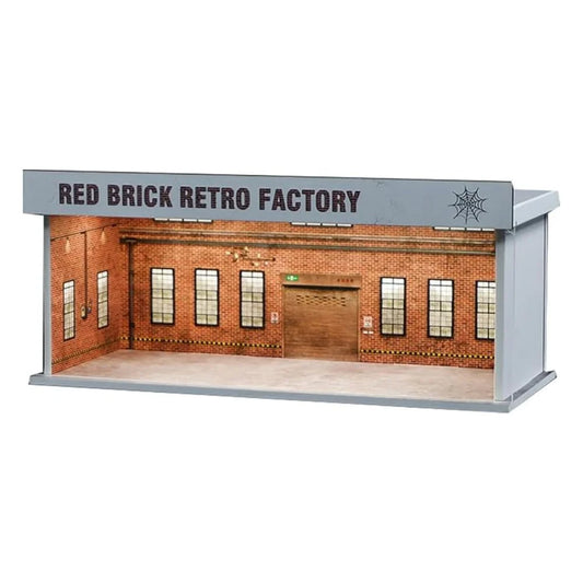 1:64 Red Brick Retro Factory Diorama – LED USB Car Modification & Repair Shop Display
