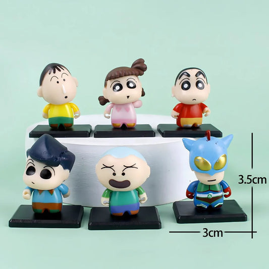Crayon Shin-chan 6-Piece Mini Figure Set – Shin-chan, Kazama, Nene, Action Kamen & Friends