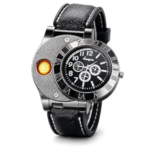 2-in-1 USB Rechargeable Watch Lighter – Analog Wristwatch with Electric Heating Coil