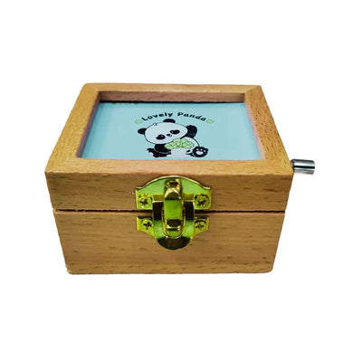 Cute Panda Wooden Music Box with Hand Crank | Vintage Mechanical Music Box & Keepsake Gift