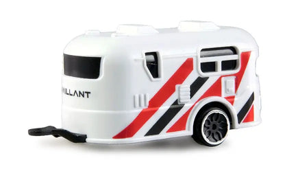 Mini Travel Trailer Camper Model – White Recreational Caravan with Open Door