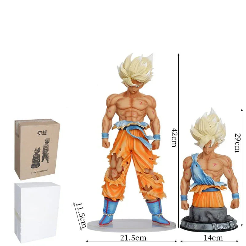 42cm Super Saiyan Goku PVC Dragon Ball collectible figure with interchangeable head and upper body