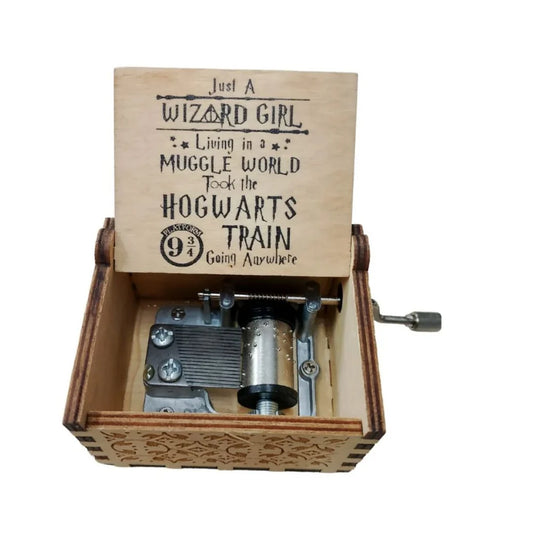 Wizard Girl Wooden Music Box | Hogwarts Inspired Hand Crank Musical Keepsake