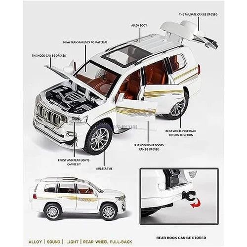 Toyota Land Cruiser 200 1:24 Die-Cast Model Car – Pull-Back SUV with Lights, Sound & Openable Doors