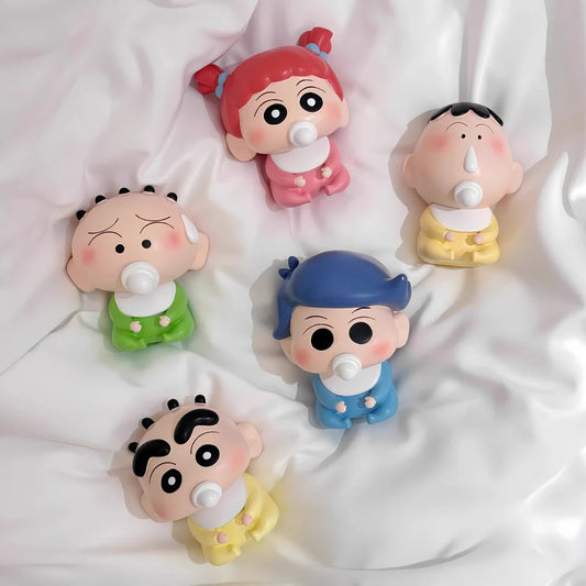 Crayon Shin-chan Baby Series PVC Figure Set | Chibi Pacifier Collectible Anime Mini Figures (5 Styles)