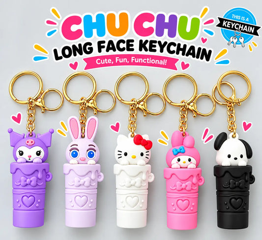 Cute Kawaii Character Long Face Keychain – Kuromi, Hello Kitty, My Melody & More