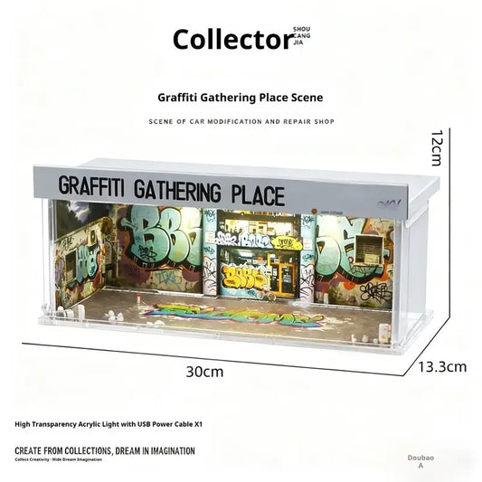 1:64 Graffiti Gathering Place Diorama – Urban Street Art Scene with USB LED Lighting