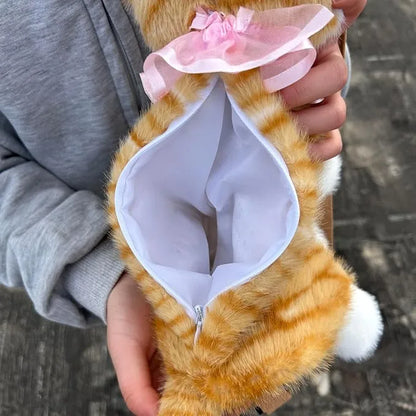 Realistic Orange Tabby Cat Backpack – Interactive Plush Cat Bag with Moving Head & Sound