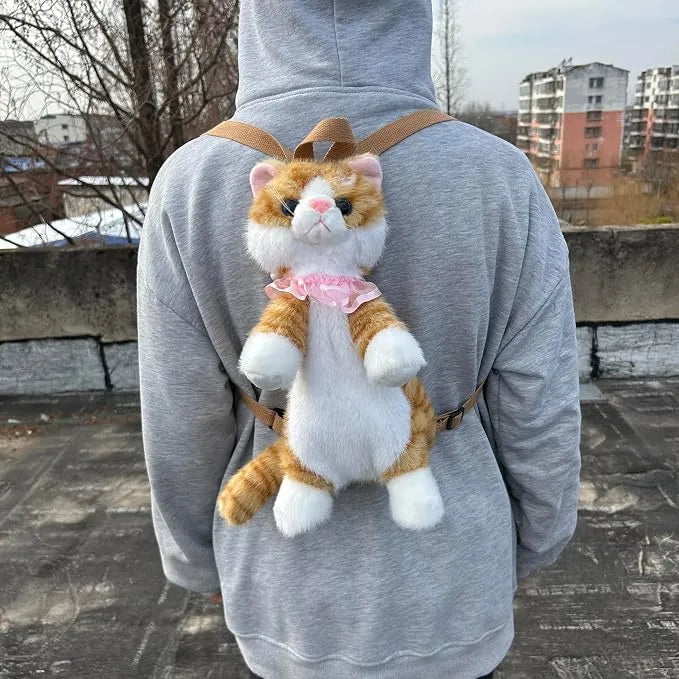 Realistic Orange Tabby Cat Backpack – Interactive Plush Cat Bag with Moving Head & Sound