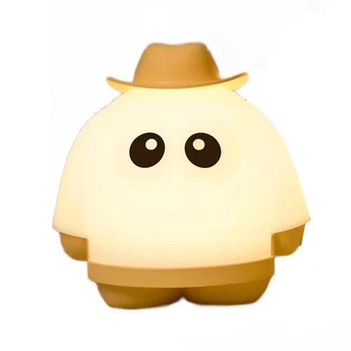 Cute Ghost Night Lamp with Cowboy Hat – LED Bedside Table & Bedroom Light