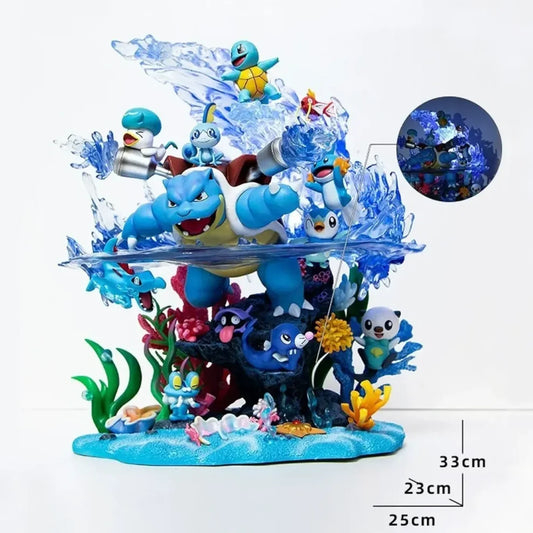 Pokémon Blastoise Water Family 33cm Statue – Squirtle Wartortle Evolution Diorama