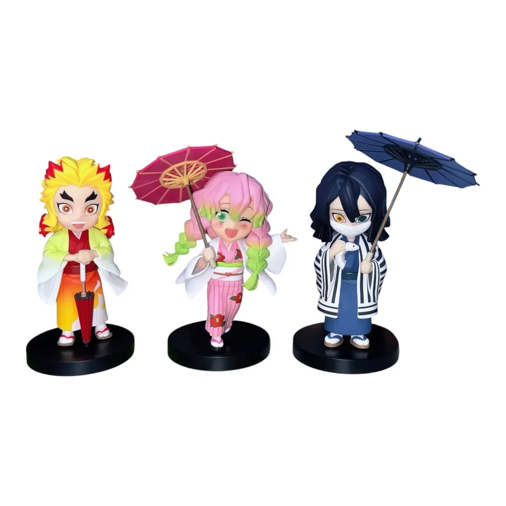 Demon Slayer 7-Piece Rainy Season Figure Set – Tanjiro, Nezuko, Rengoku, Giyu, Shinobu & More PVC Chibi Collectibles